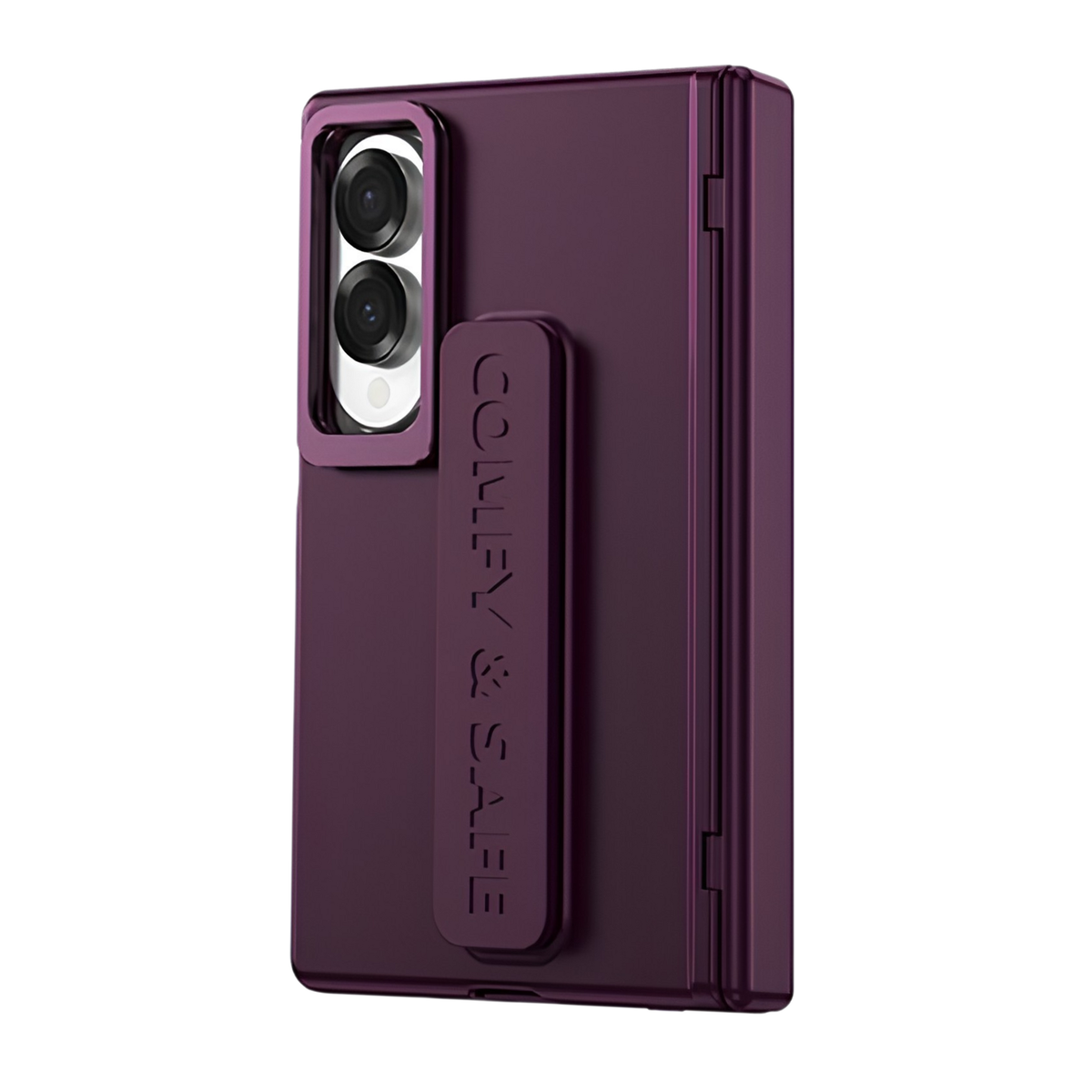 Aegis H1 Burgundy hinge cover case for Samsung Galaxy Z Fold 8 Wide - rear view with COMFY & SAFE grip strap