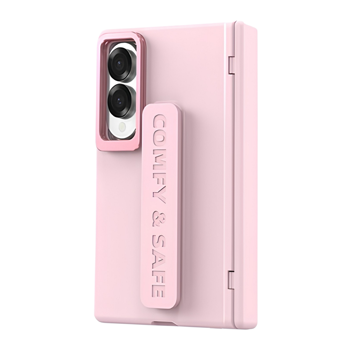 Aegis H1 Pink hinge cover case for Samsung Galaxy Z Fold 8 Wide - rear view with COMFY & SAFE grip strap