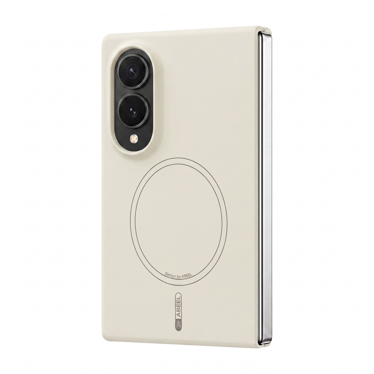 Apex M3 Cream case for Samsung Galaxy Z Fold 8 Wide - rear view with silver hinge