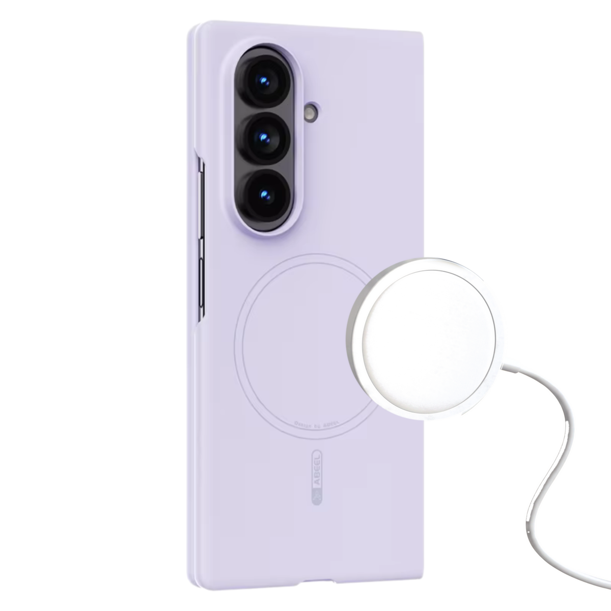 Purple Apex M3 case with MagSafe charger floating beside the magnet ring