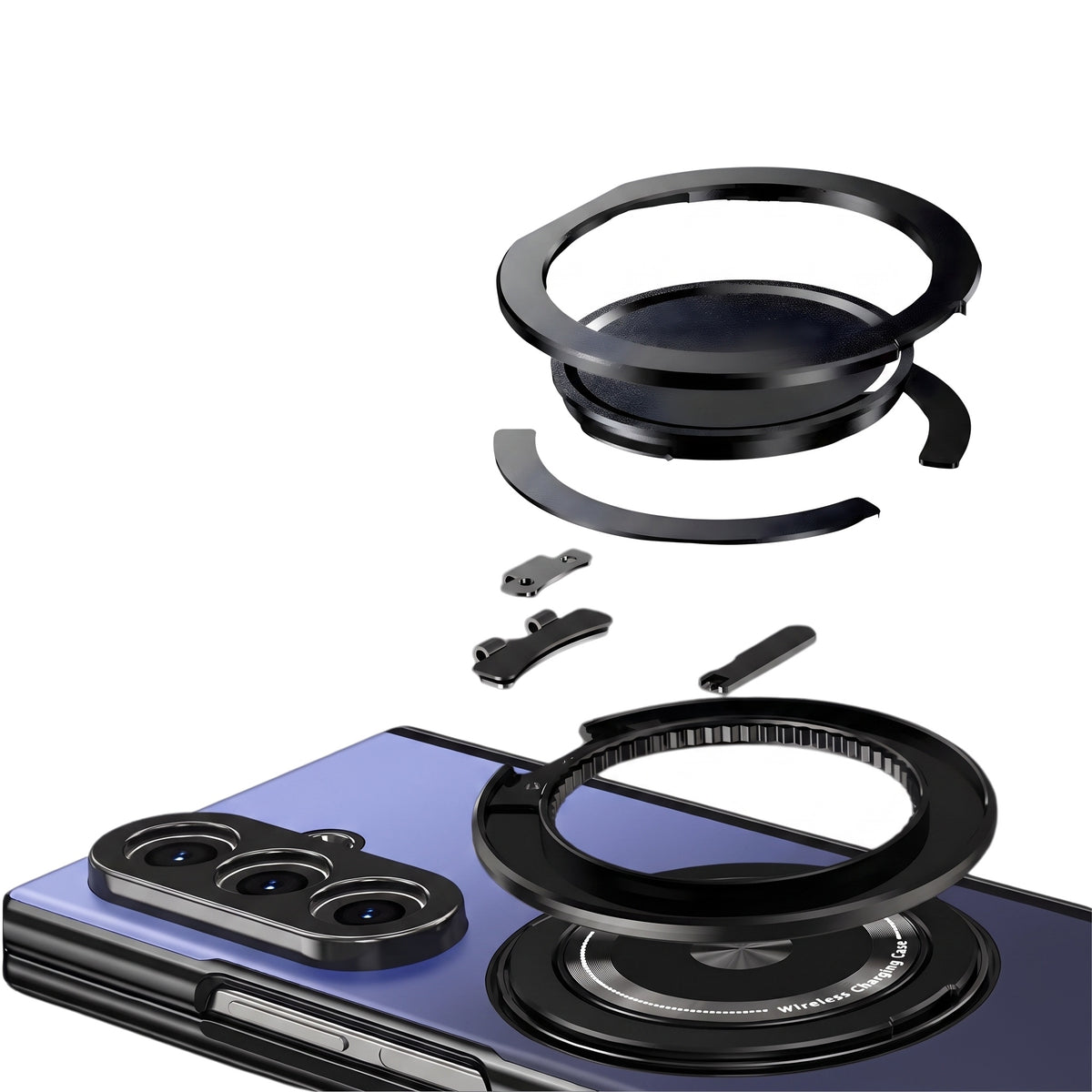 Axon M2 Galaxy Z Fold case exploded view of rotating ring assembly - Blue