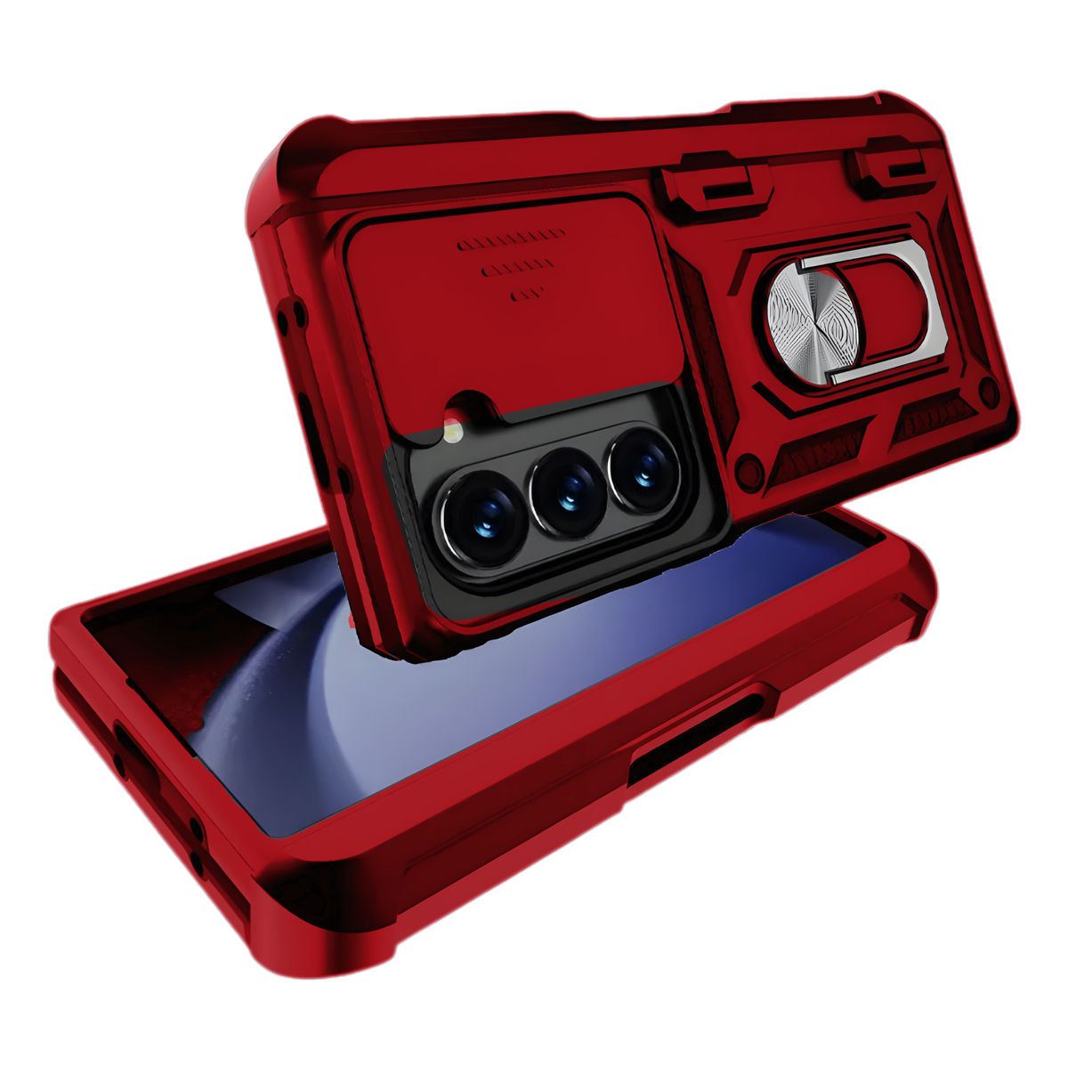 Foldify Sentinel H1 Red - split view showing case shell and phone