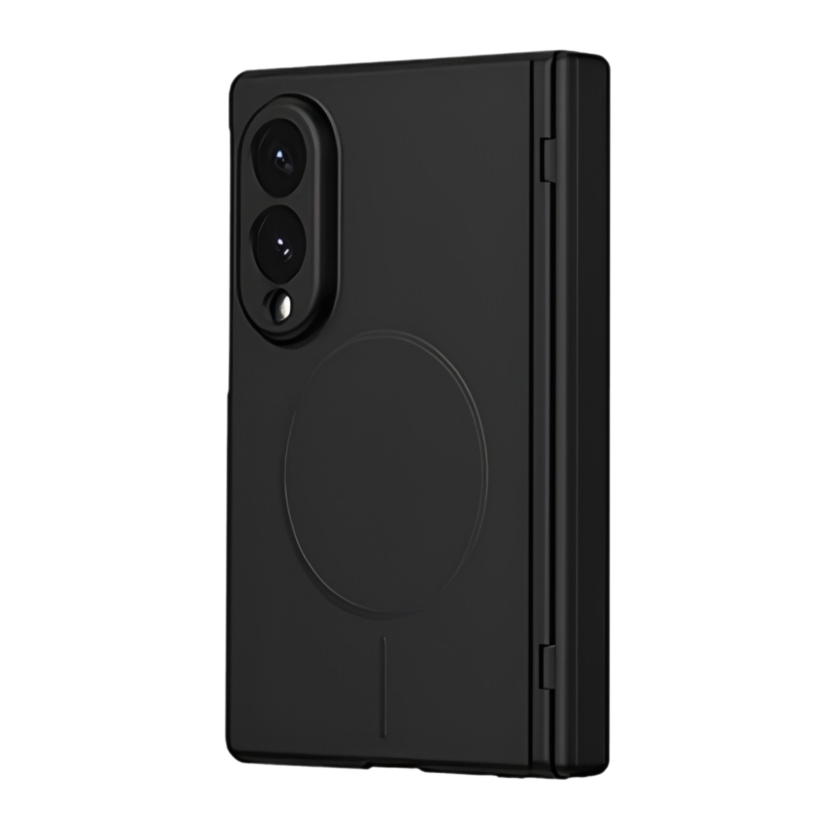 Spineguard P1 MagSafe hinge case in Tactical Black for Samsung Galaxy Z Fold 8 Wide - rear view with MagSafe ring and CNC metal camera lens rings