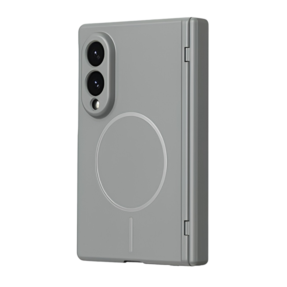 Spineguard P1 MagSafe hinge case in Modern Gray for Samsung Galaxy Z Fold 8 Wide - rear view with MagSafe ring and CNC metal camera lens rings
