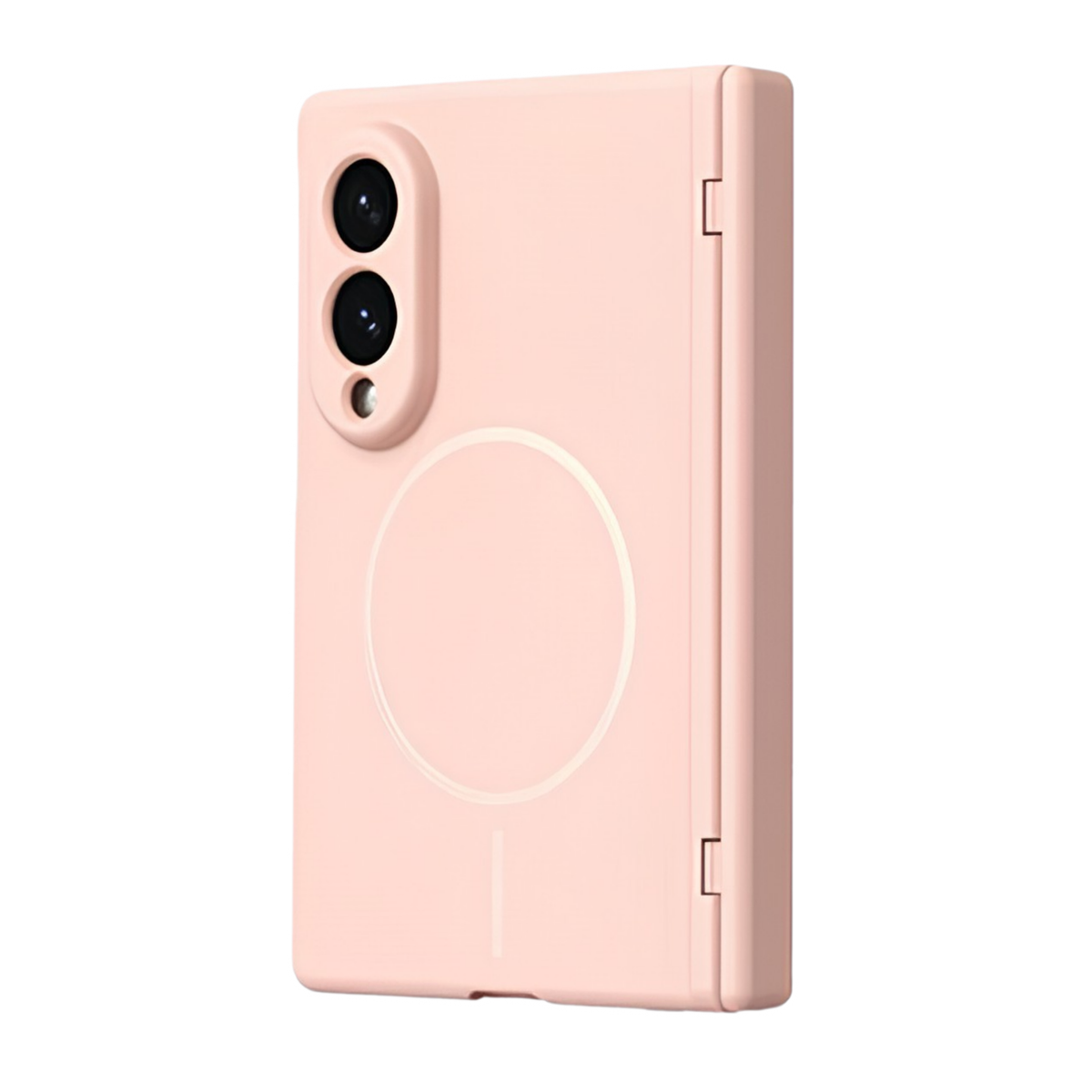 Spineguard P1 MagSafe hinge case in Soft Pink for Samsung Galaxy Z Fold 8 Wide - rear view with MagSafe ring and CNC metal camera lens rings